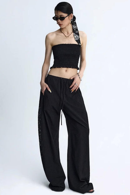 White Elasticated Waist Wide-Leg Trousers