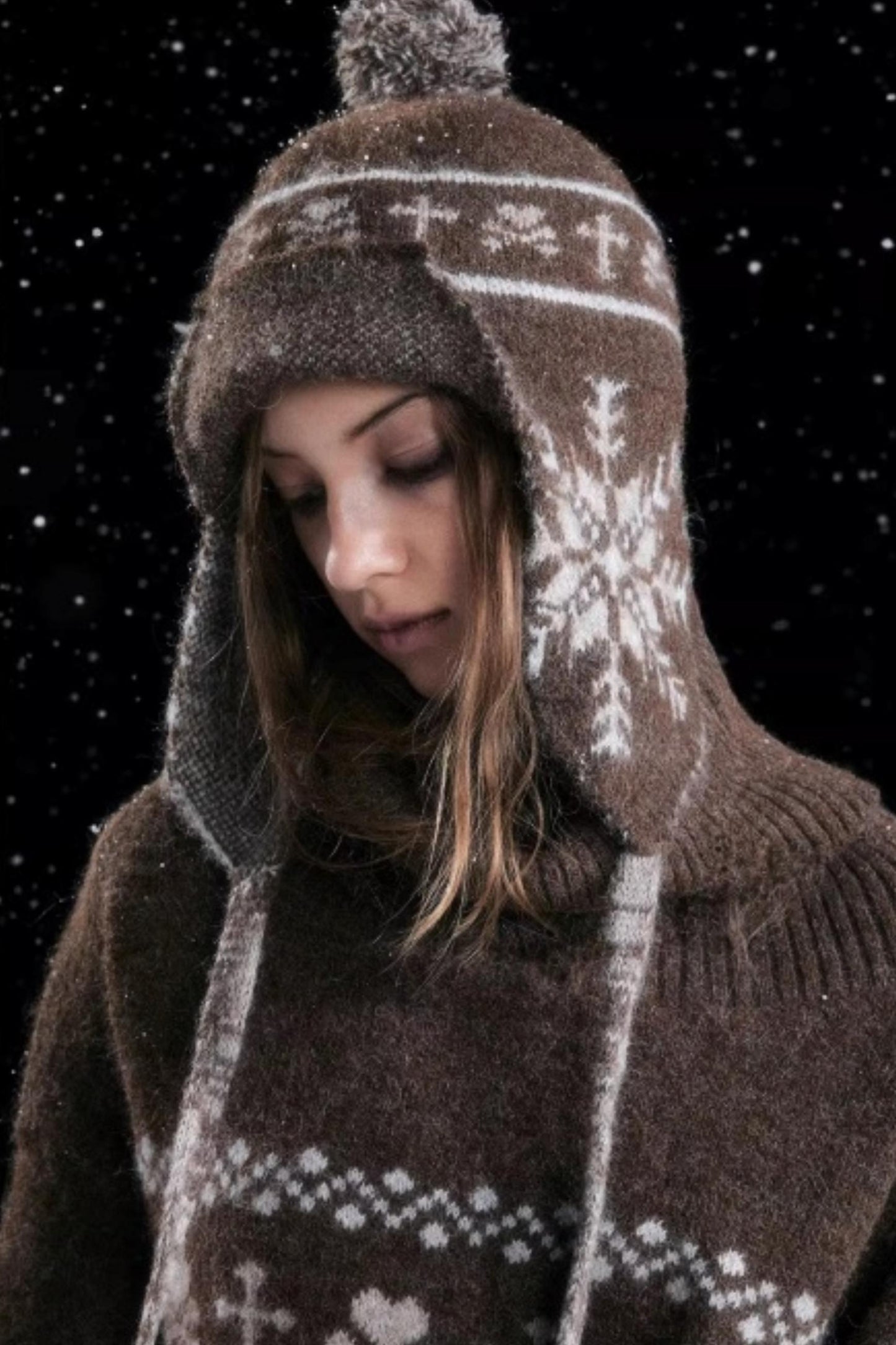 Knitted Snowflake Earflap Hat