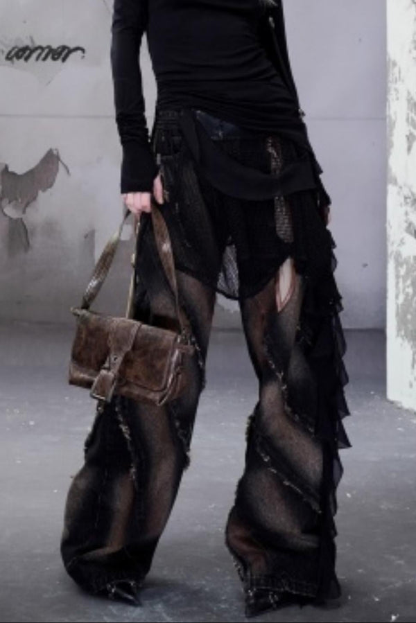 Snake Pattern Patchwork Ruffled Skirt