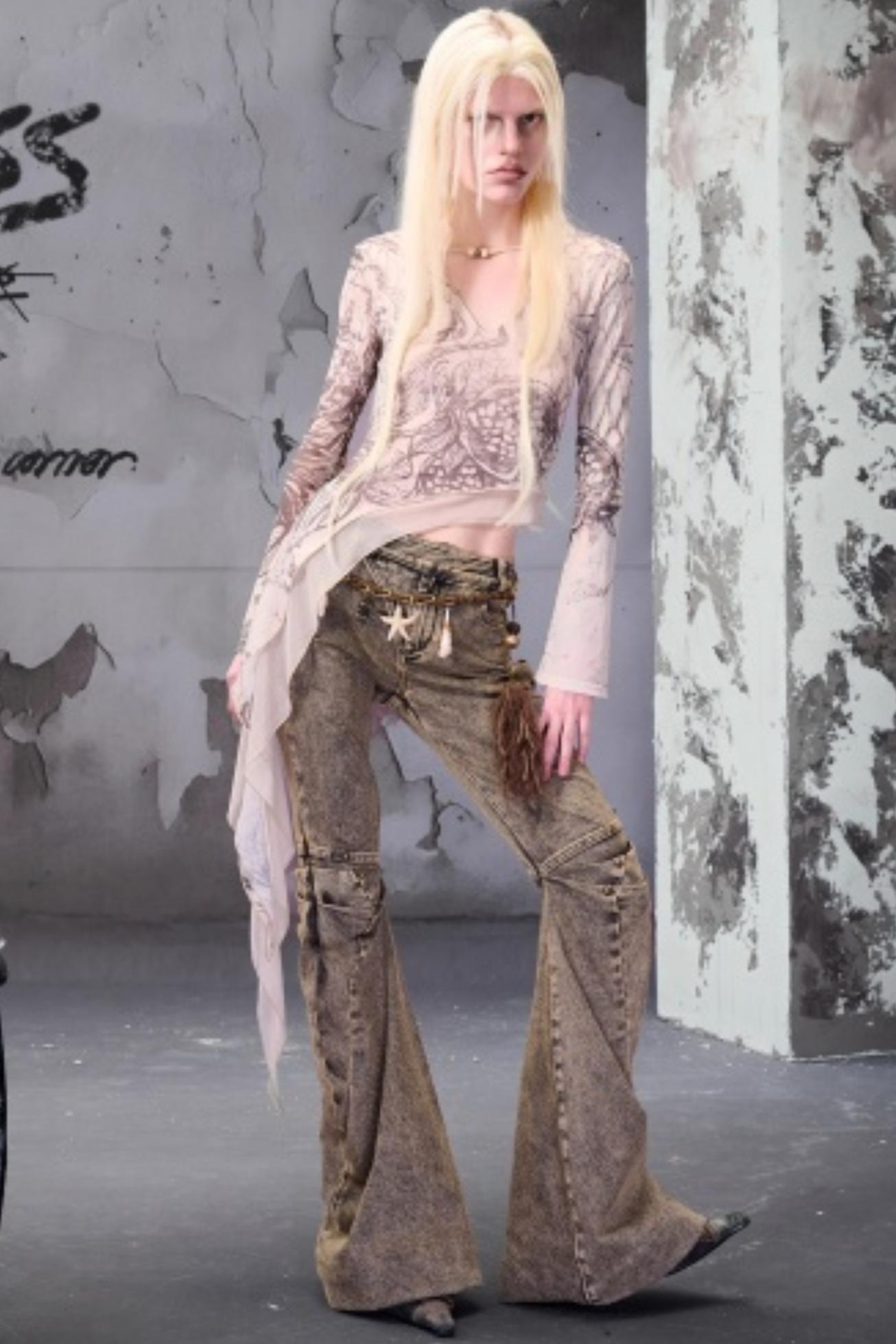 Beaded V-Neck Ruffled Skin Top