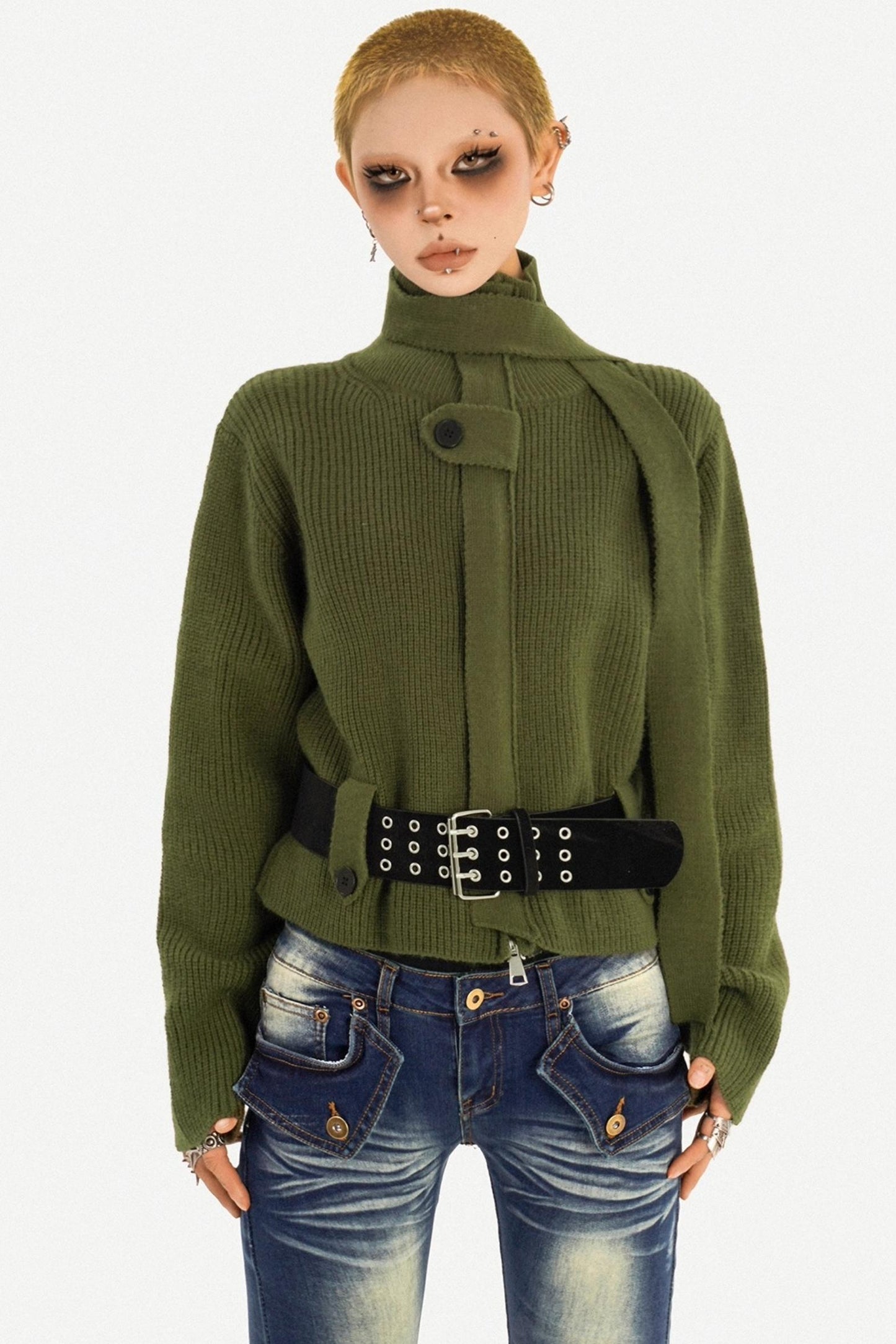 Retro Stand-Up Collar Cardigan