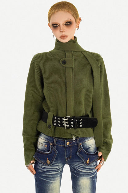 Retro Stand-Up Collar Cardigan