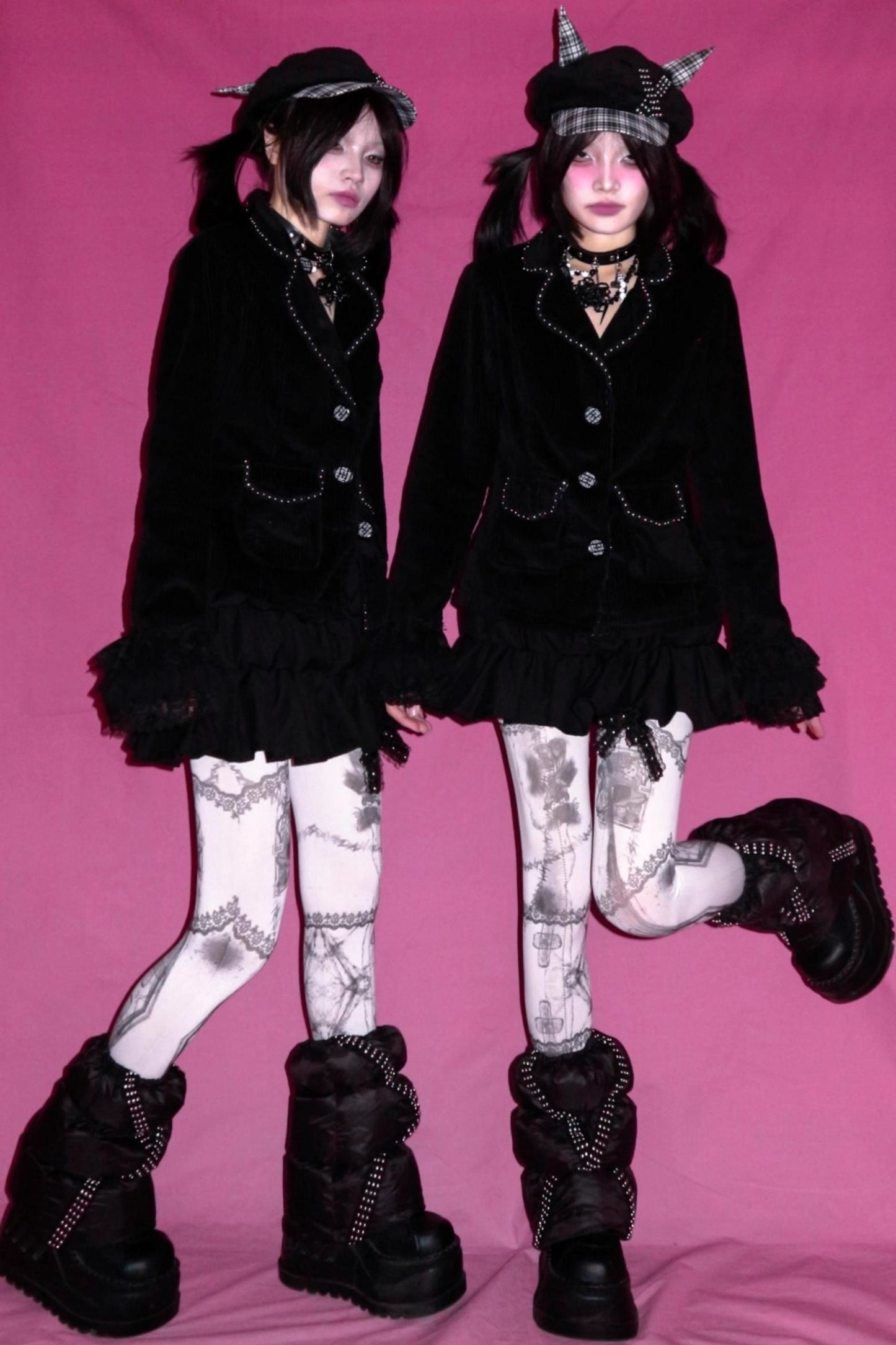 Studded Lace Sleeves Slim Corduroy Blazer