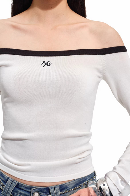 Color-Block Off-Shoulder Knit Top
