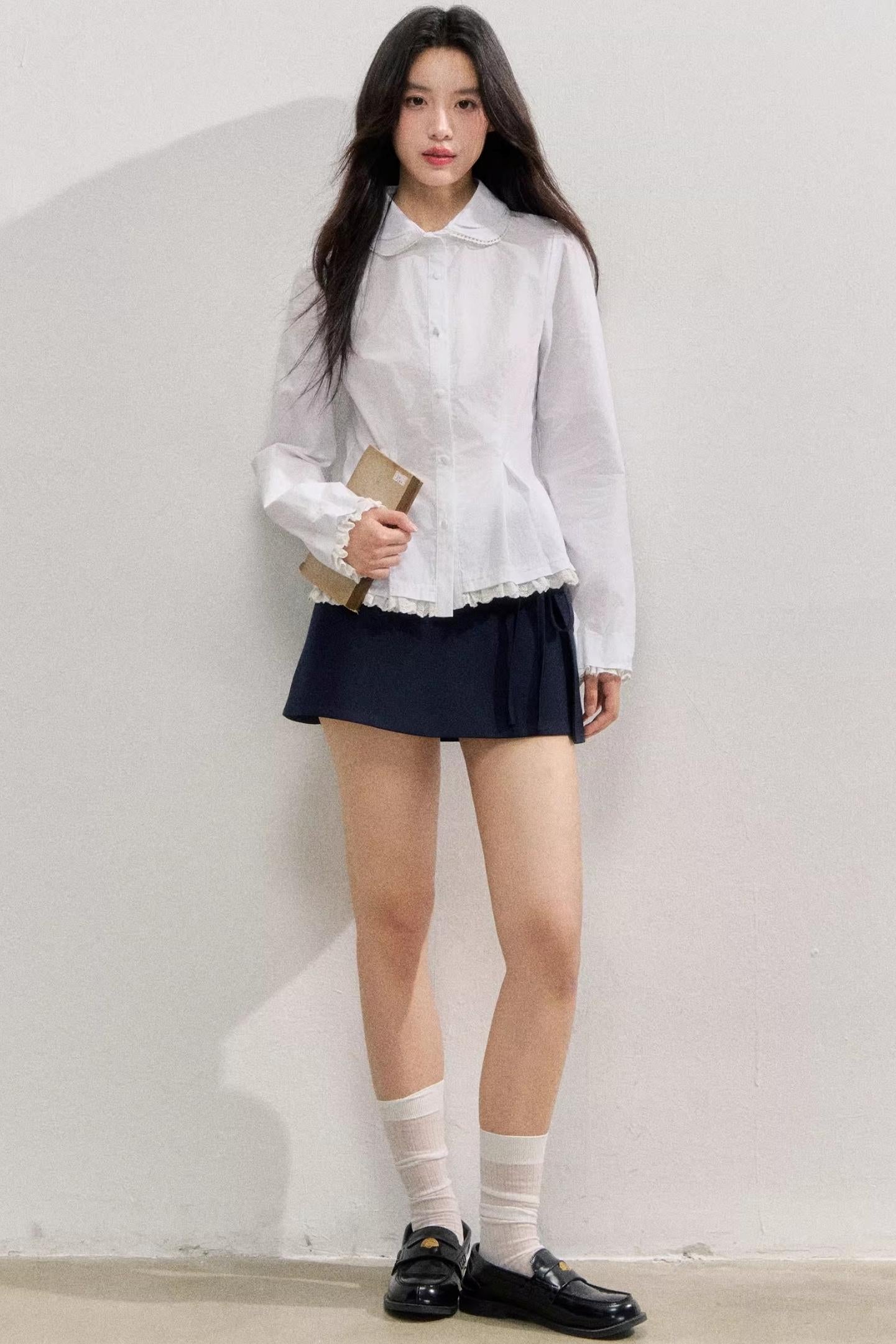 레이어링 아트 화이트 긴팔 셔츠
