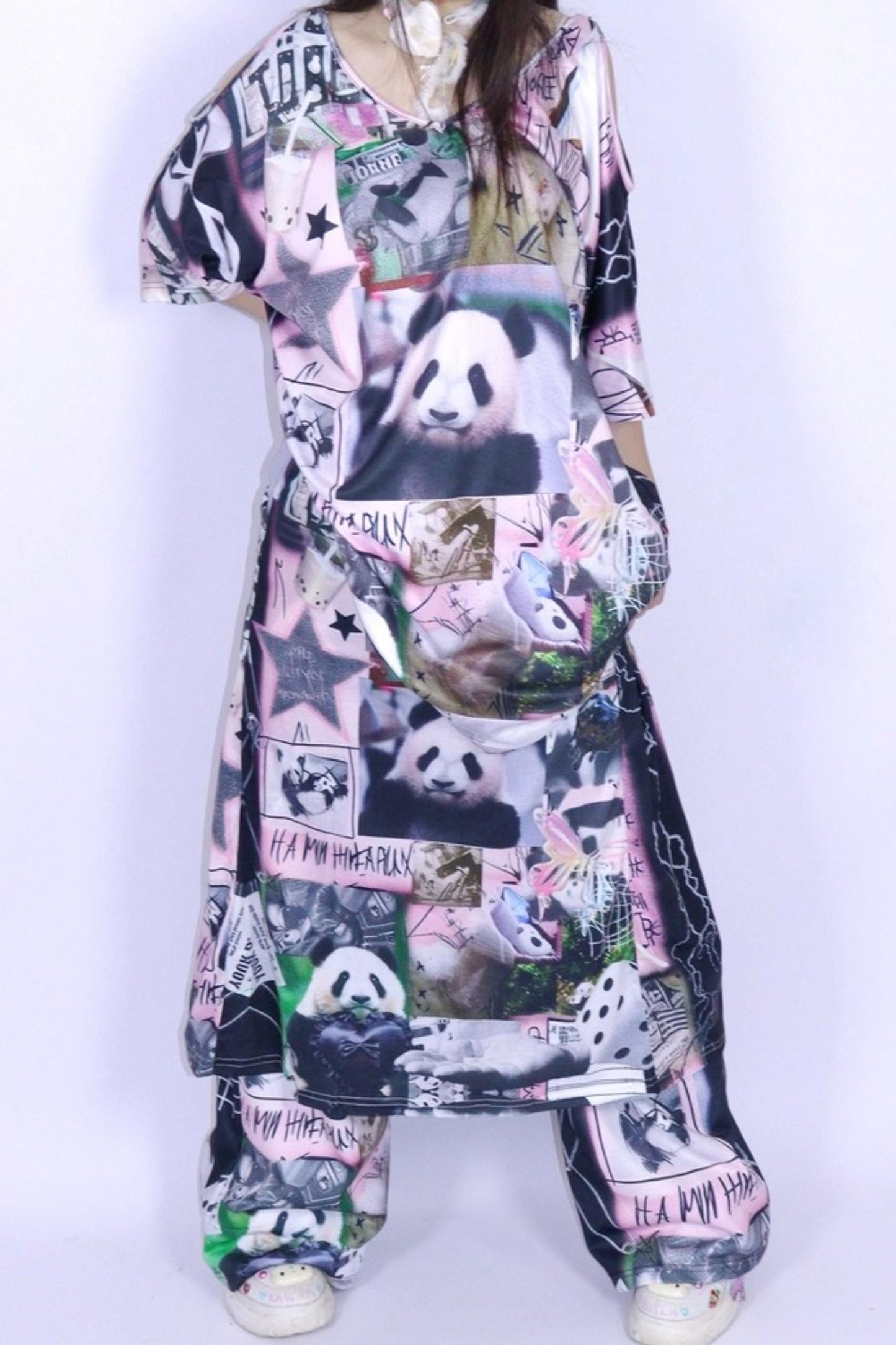 Panda Collage Long Skirt