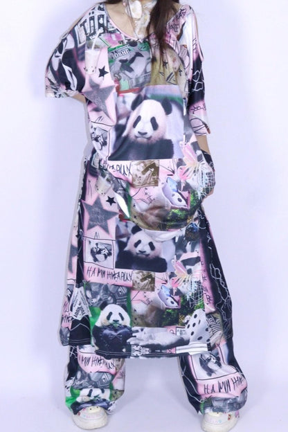 Panda Collage Long Skirt