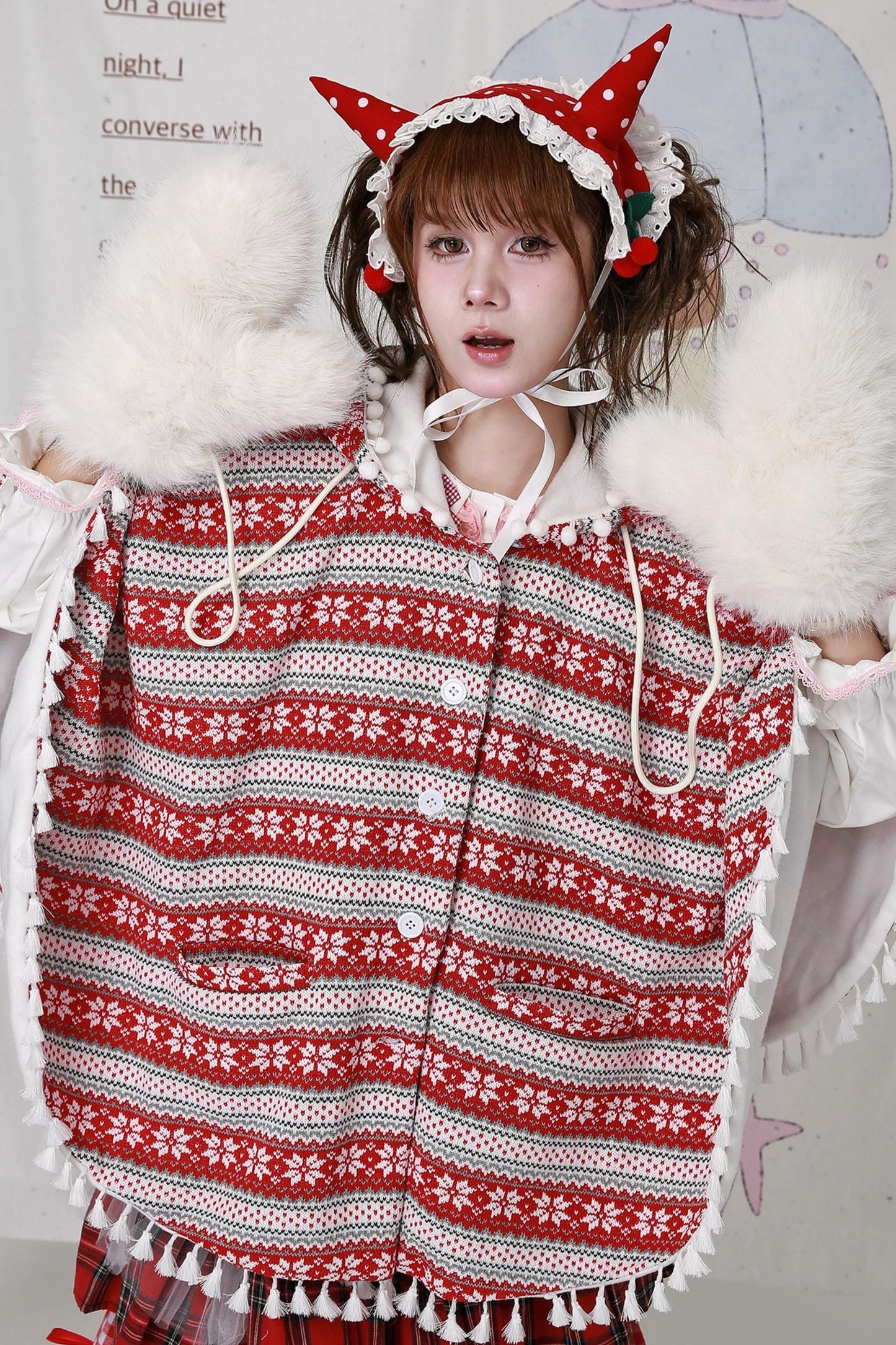 Vintage Red Knit Cape Jacket