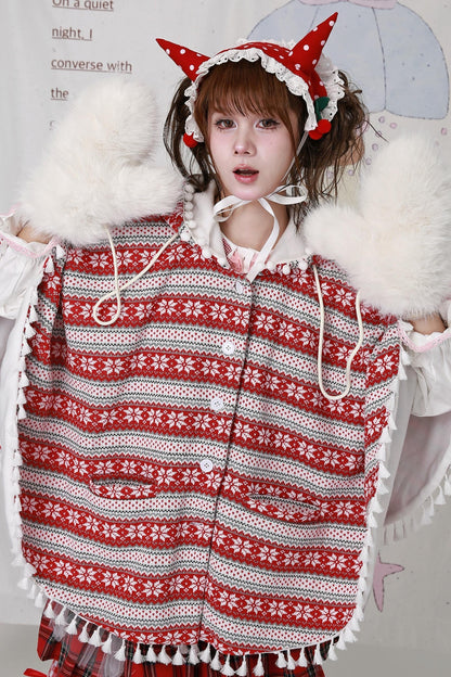 Vintage Red Knit Cape Jacket