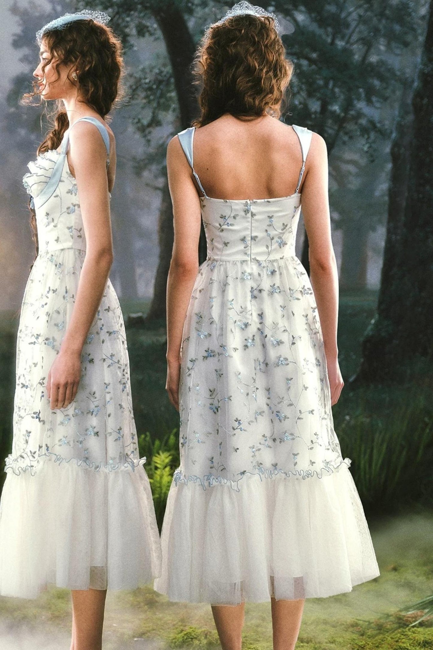 French Blue Crystal Lace Dress