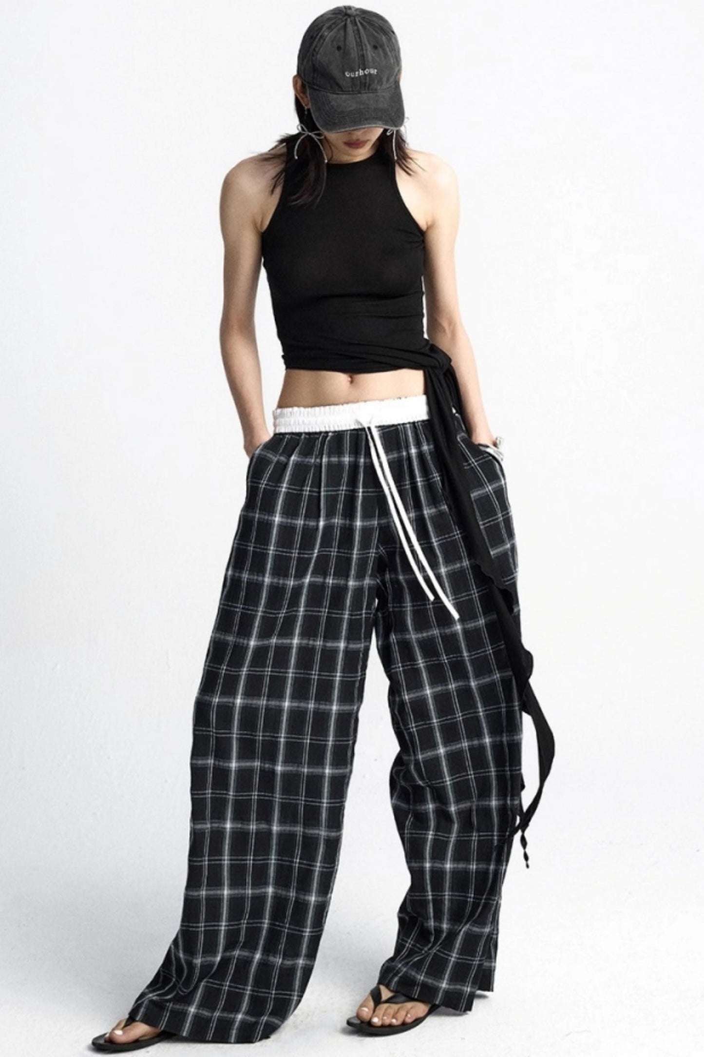 Summer Plaid Wide-Leg Pants