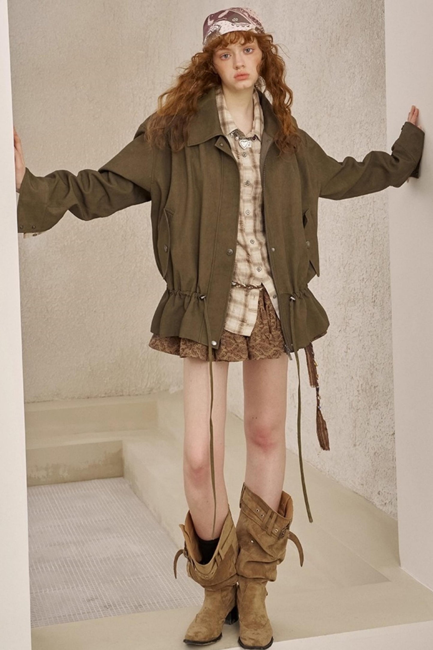 Drawstring Pleats Waist Jacket