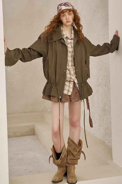 Drawstring Pleats Waist Jacket