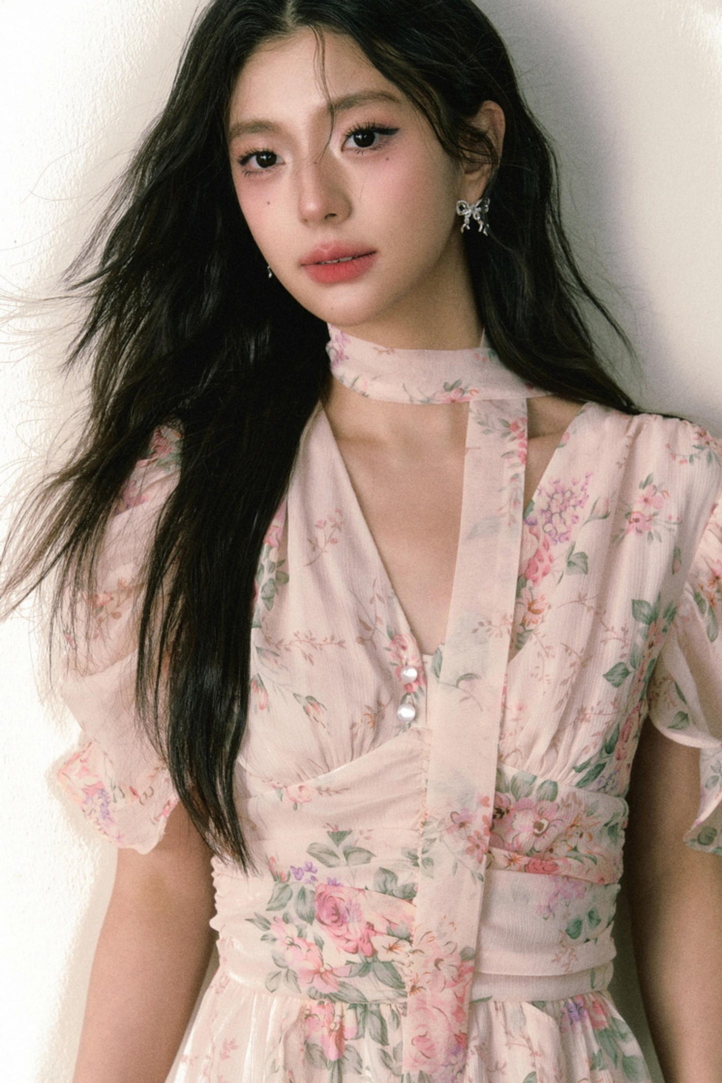 Pink Chiffon V-Neck Summer Dress