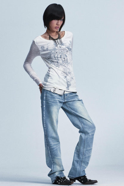 Vintage Washed Distressed Jeans Pants