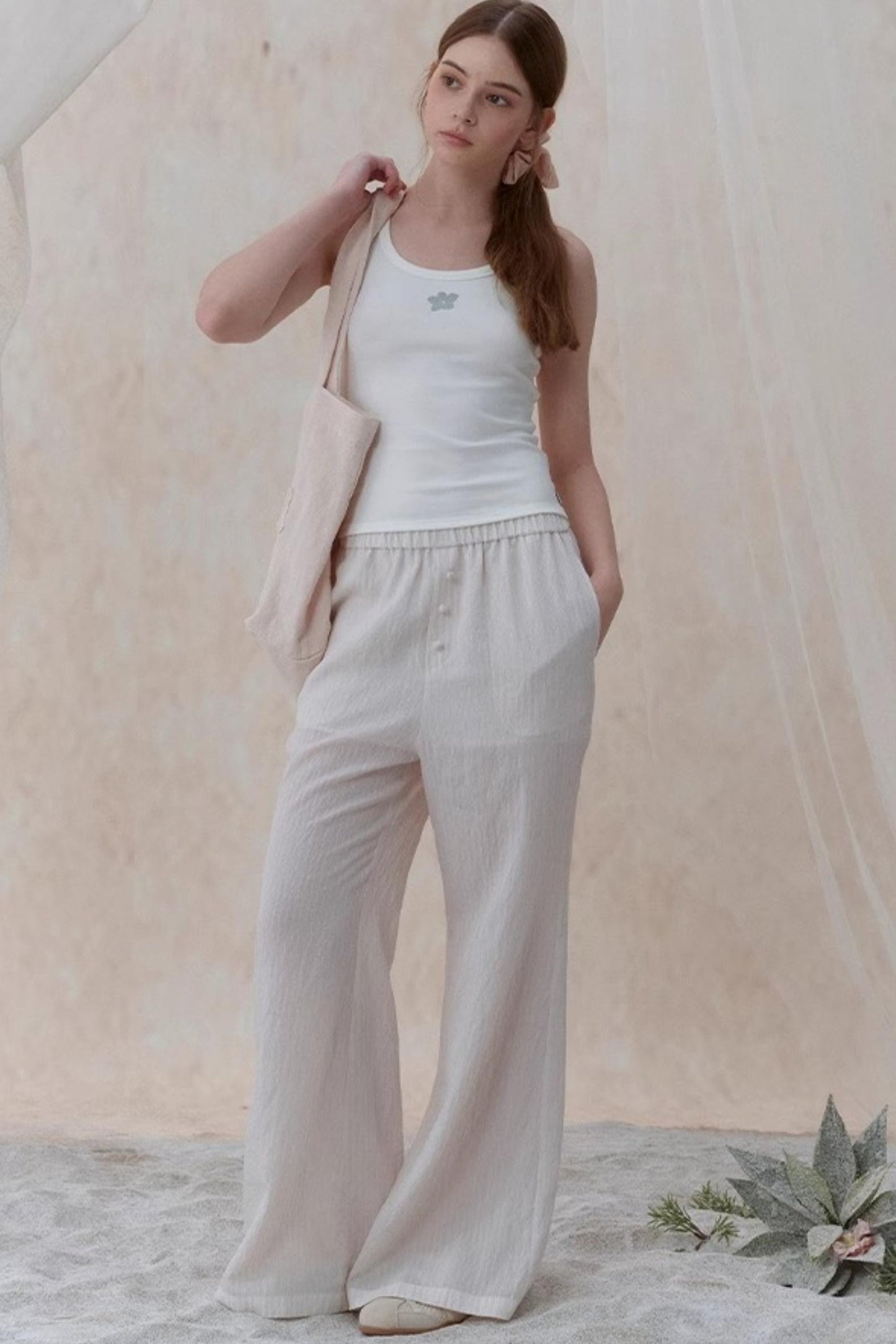 Draped Pearl Stripe Camisole Set-UP