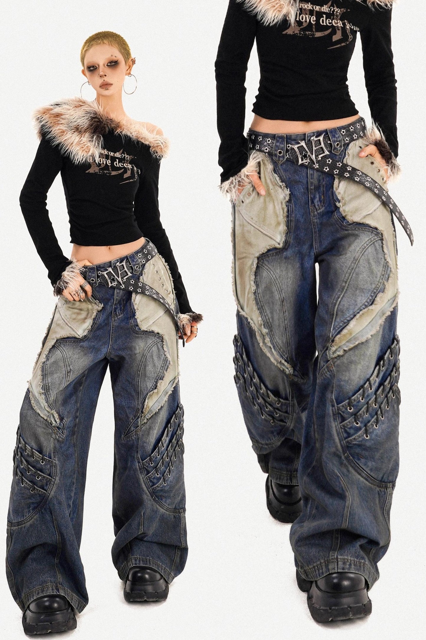 Irregular Patchwork Wide-Leg Pants