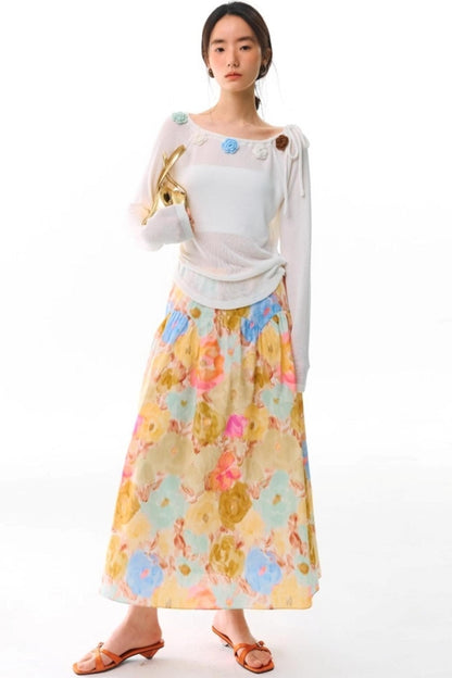 Sunset Coral Cotton A-Line Skirt