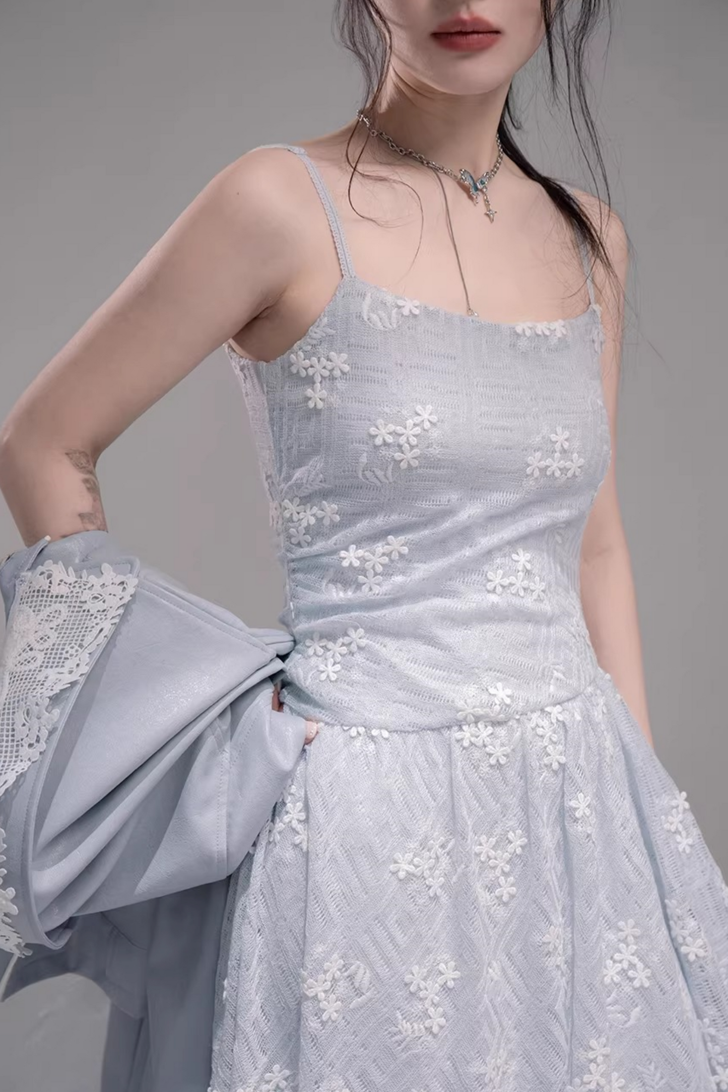 Embroidered Ice Lake Blue Dress