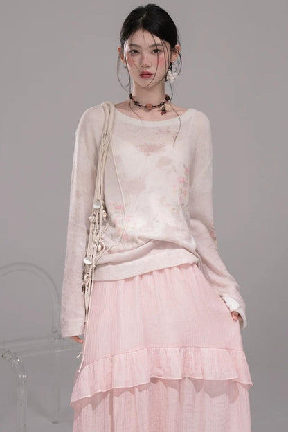 Pink Lyocell Pleated Skirt