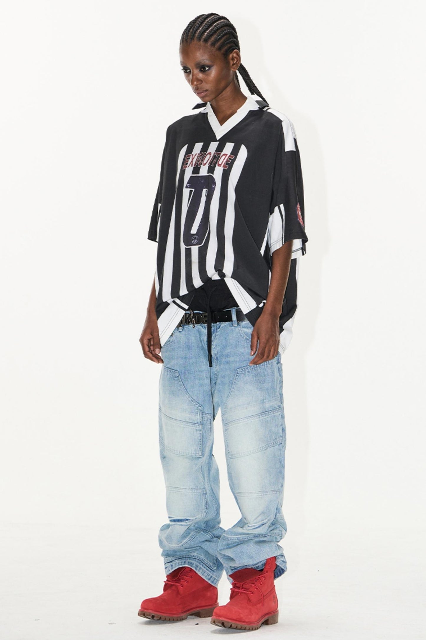 Striped V-Neck Polo Tee