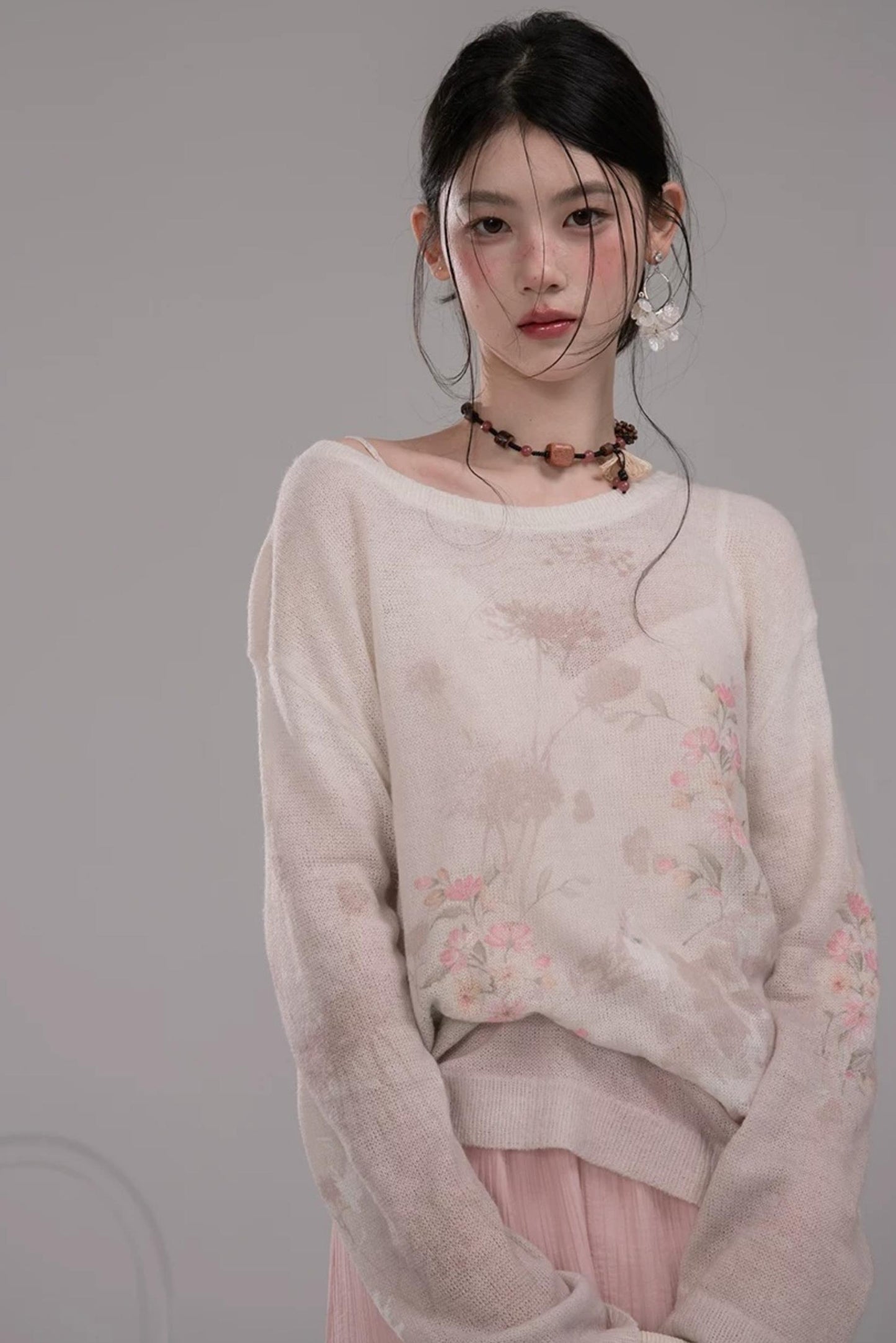 Pink Khaki Gradient Knit Blouse