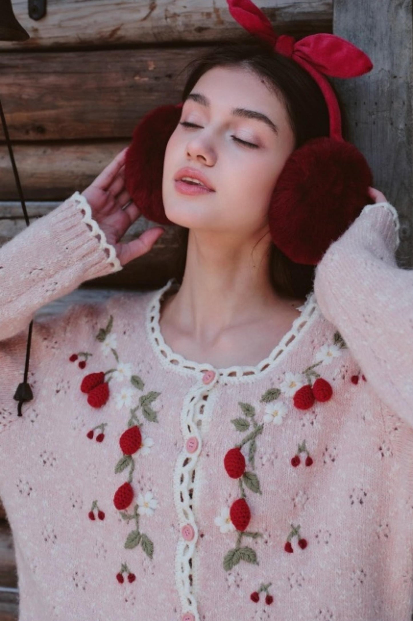 Pink Wool Knit Cardigan Set-Up