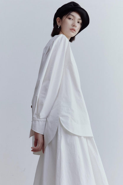 Silhouette Sleeves Cotton Shirt