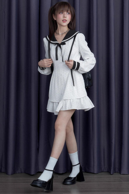 Sailor Neck Dress With Sweater Set-Up