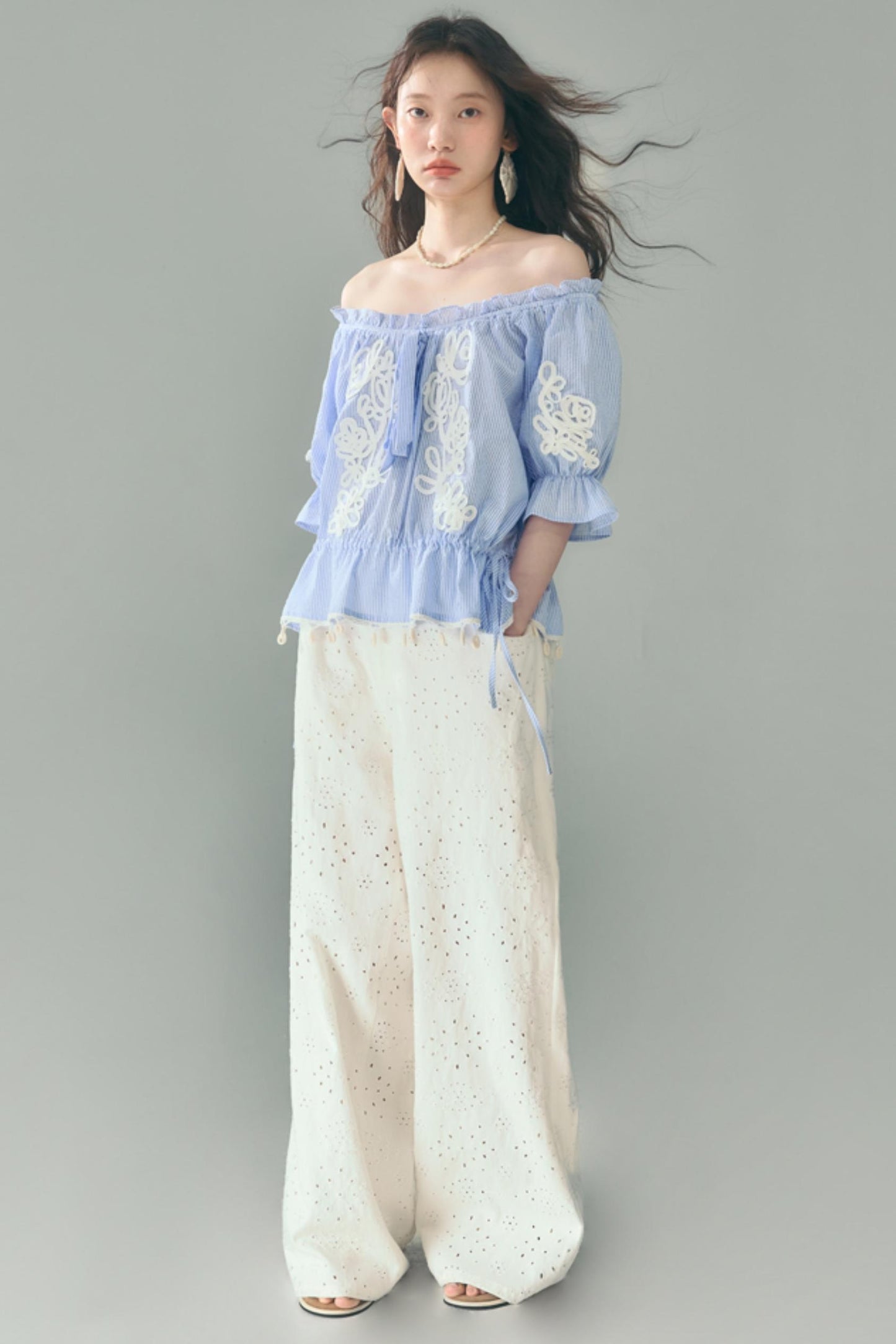 Breathe Between Flowers White Jeans