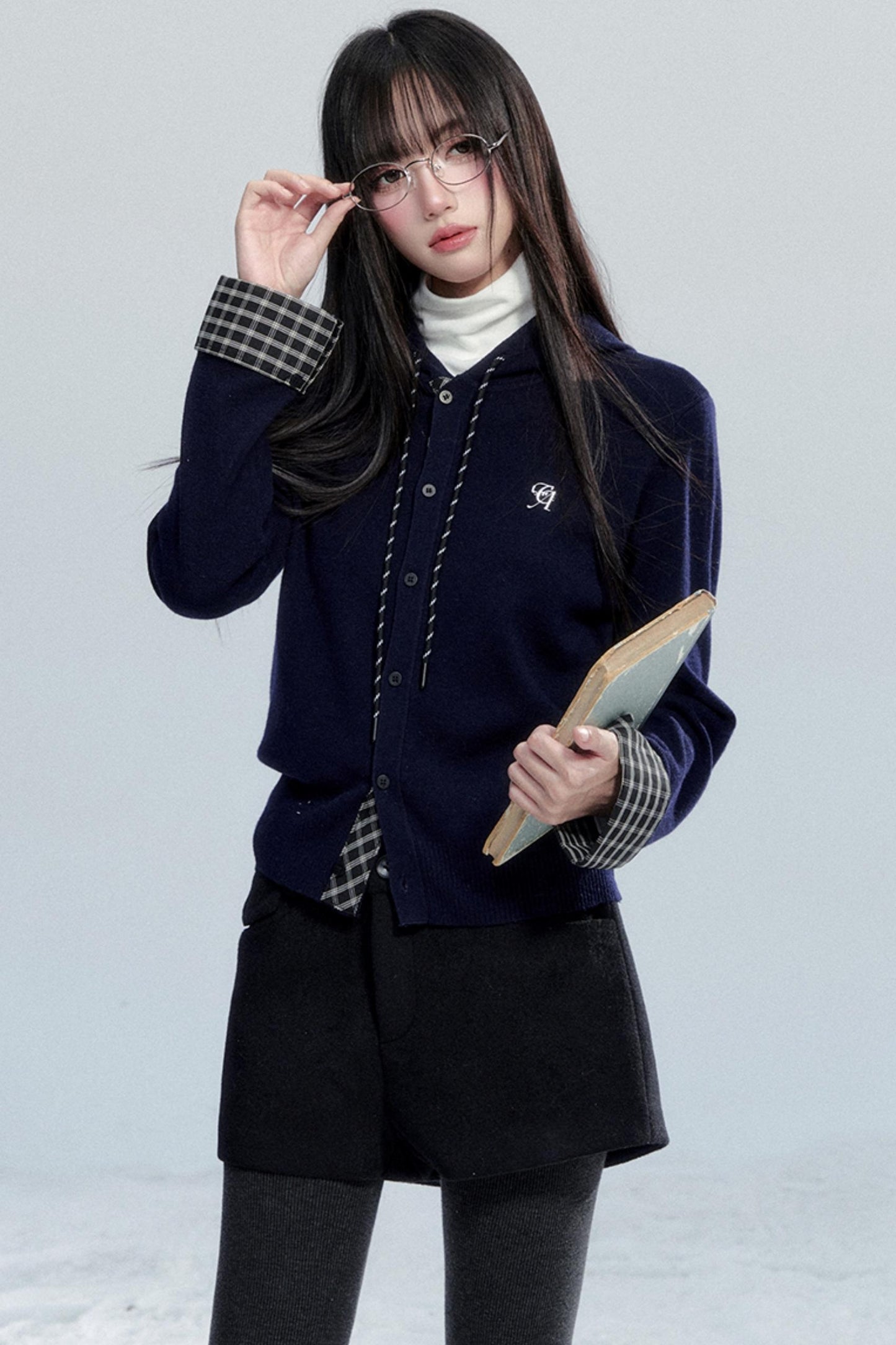 Plaid Patchwork Hooded Top