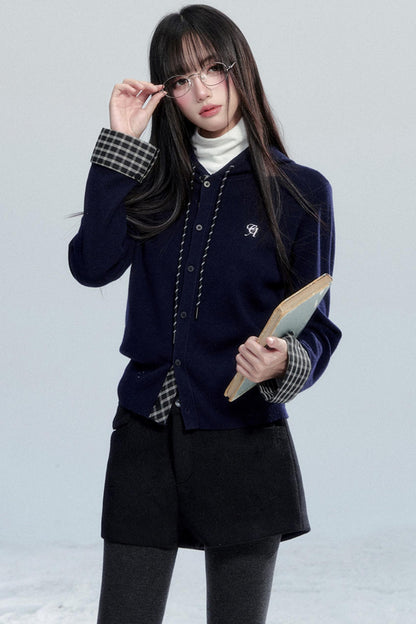 Plaid Patchwork Hooded Top