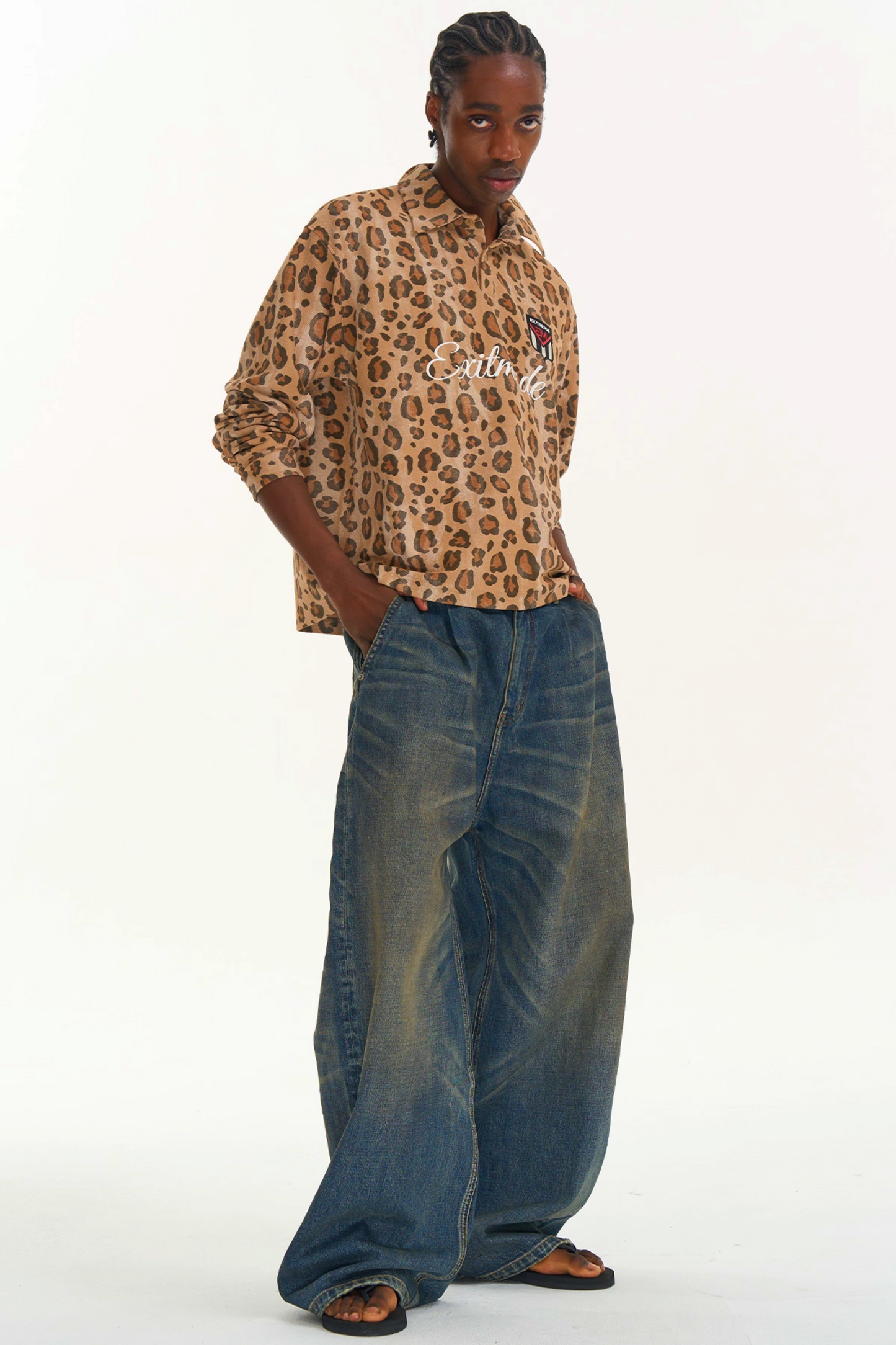 Pleated Washed Denim Pants