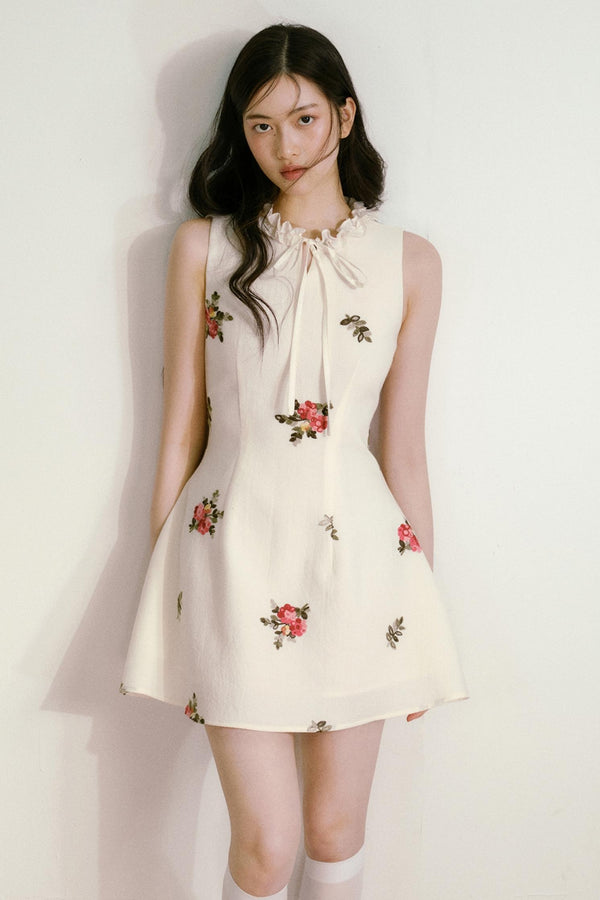Floral Beige Sleeveless Summer Dress