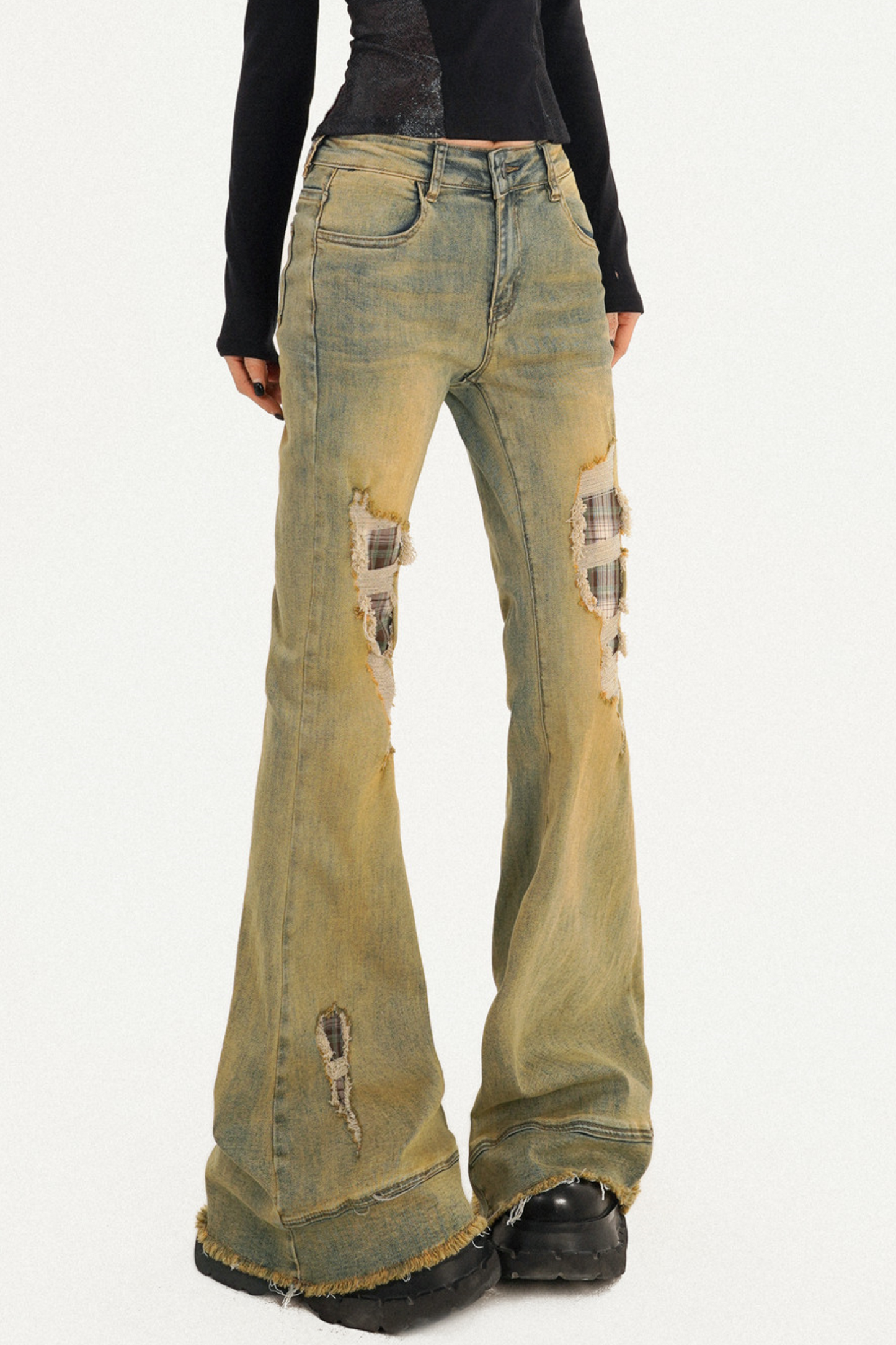 Retro Ripped Flared Jeans