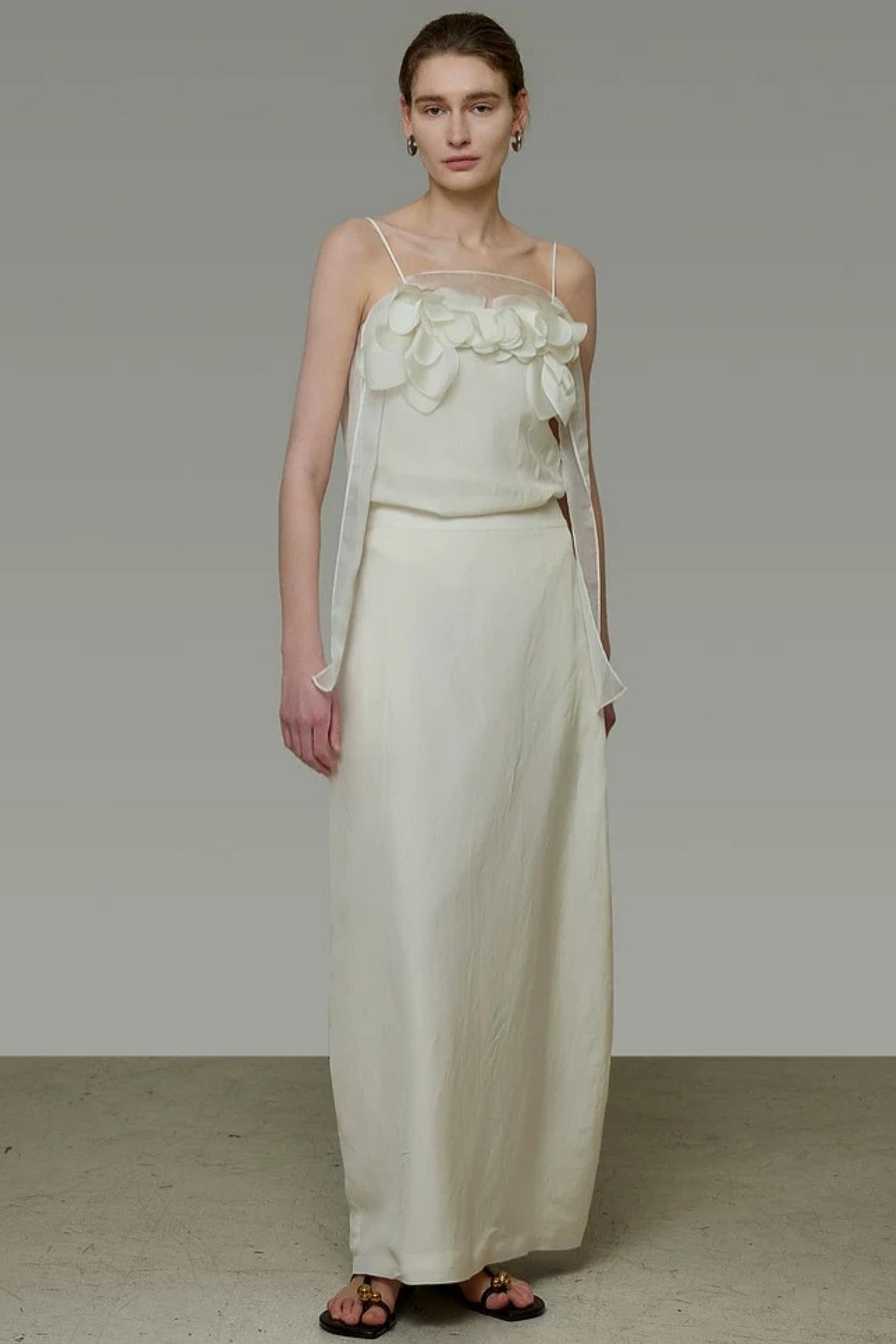 White Floral Camisole Skirt Set-Up