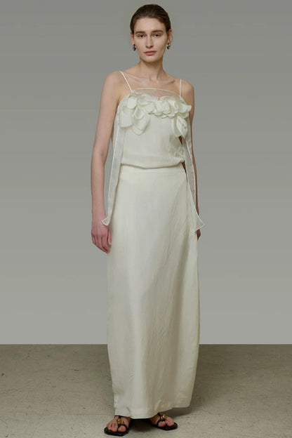 White Floral Camisole Skirt Set-Up