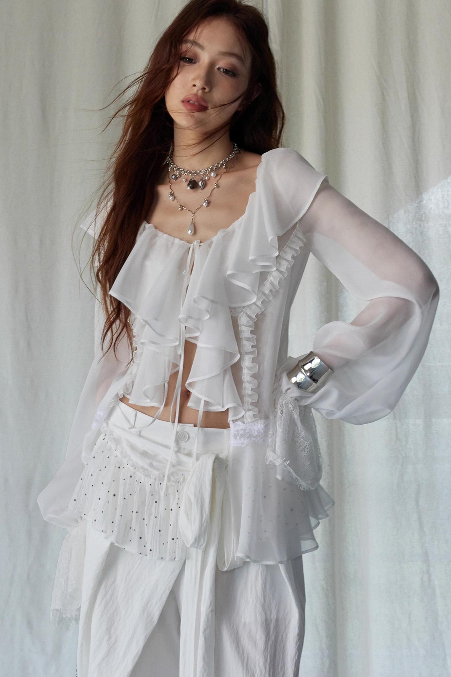 White Dream Sheer Ruffled Blouse