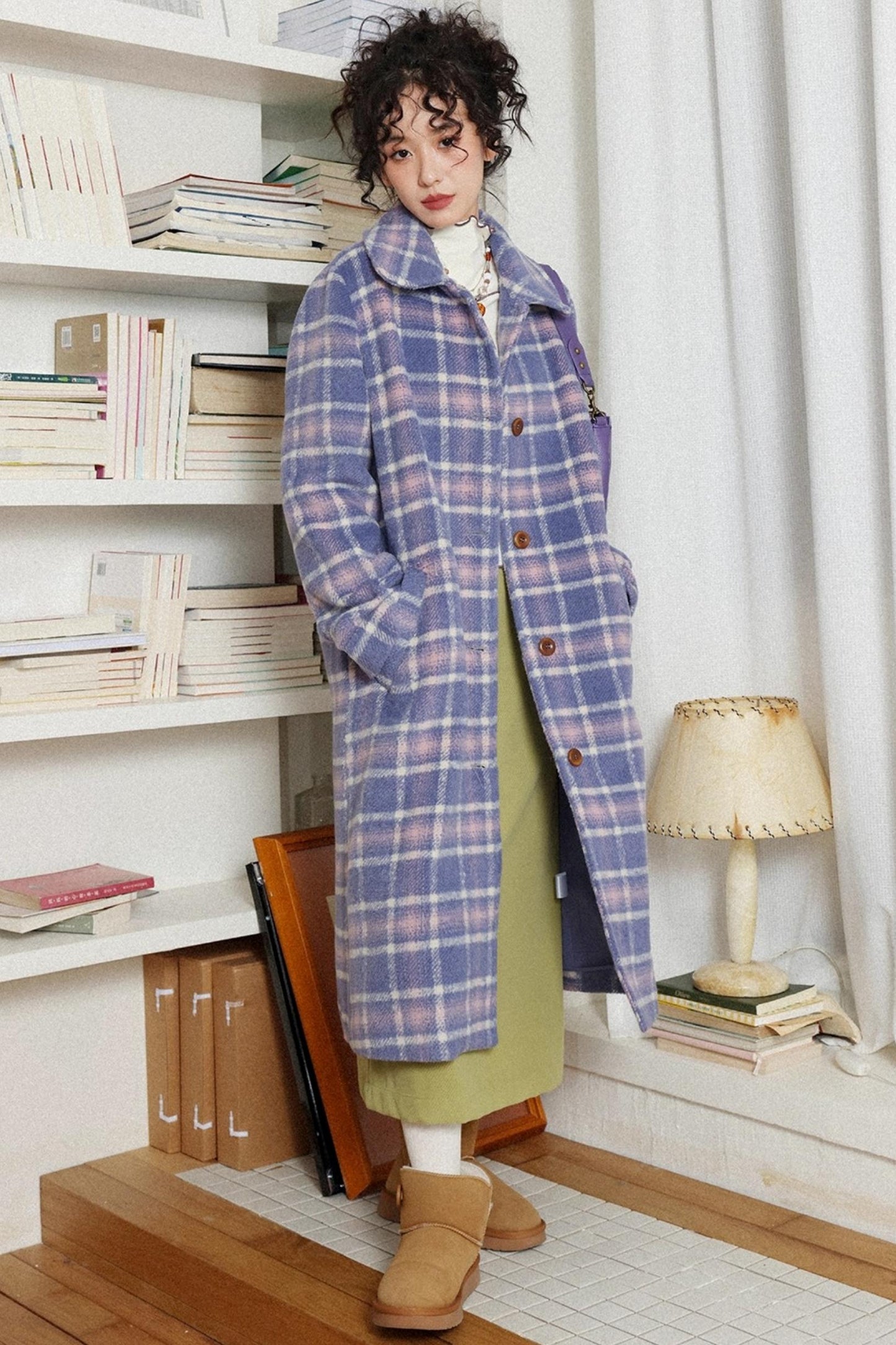 Autumn Plaid Purple Woolen Coat