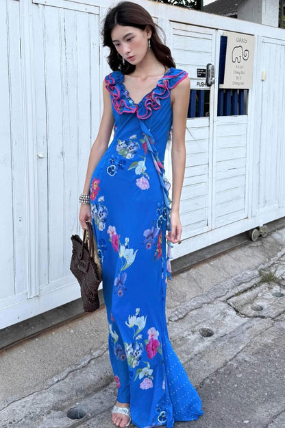 Tropical Fishtail Maxi Dress