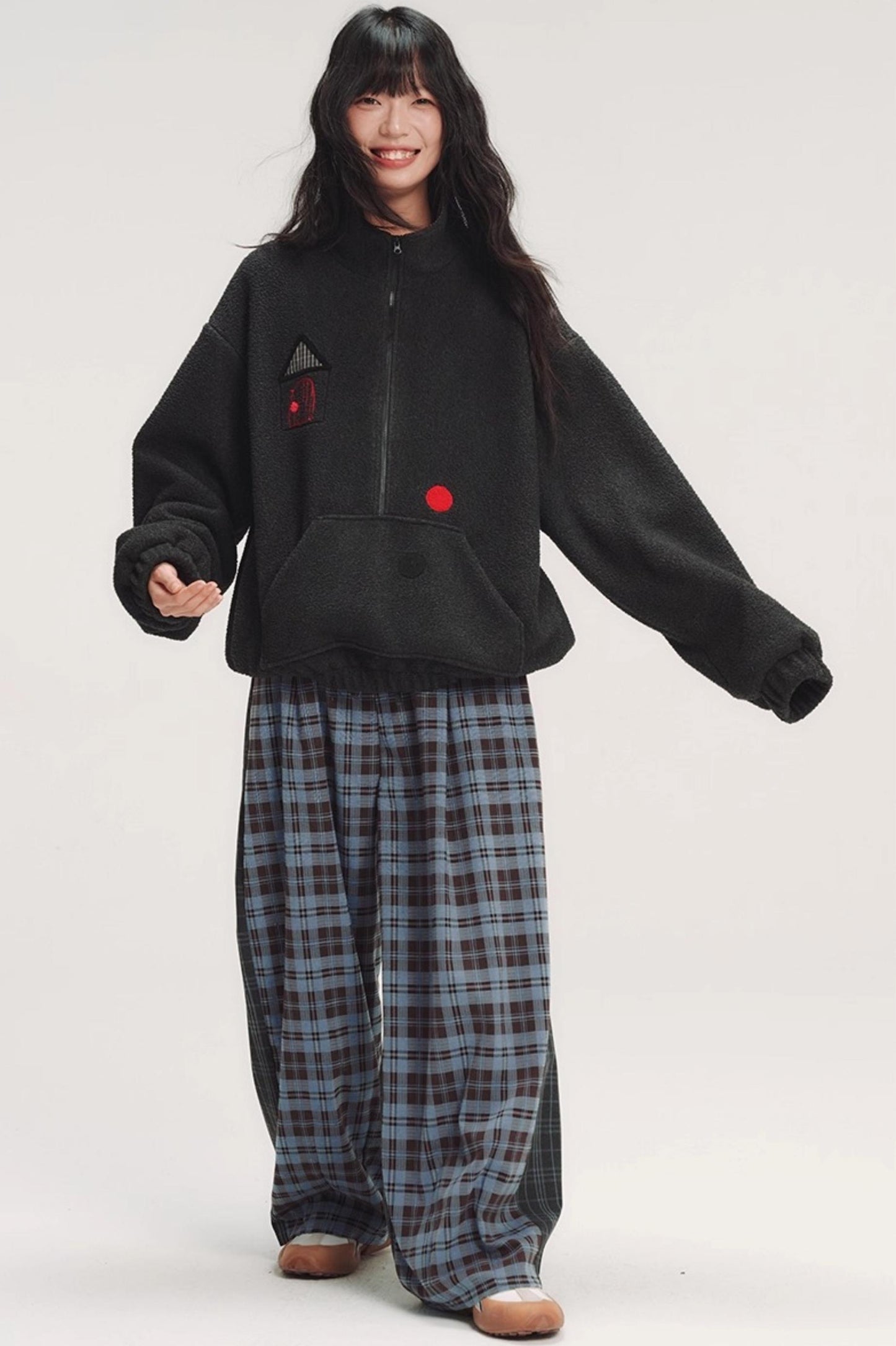 Colorful Embroidery Plaid Pants