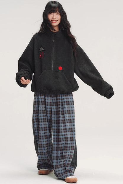 Colorful Embroidery Plaid Pants