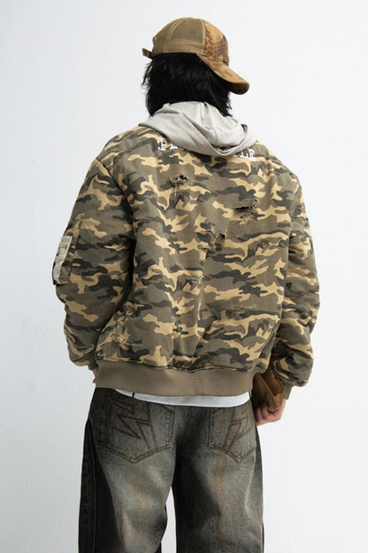 Punk Camouflage Ripped Flight Jacket