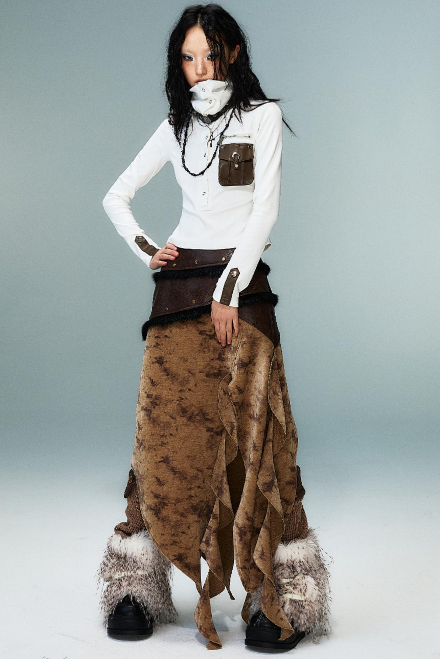 Punk High Neck Slim Knit Base Top