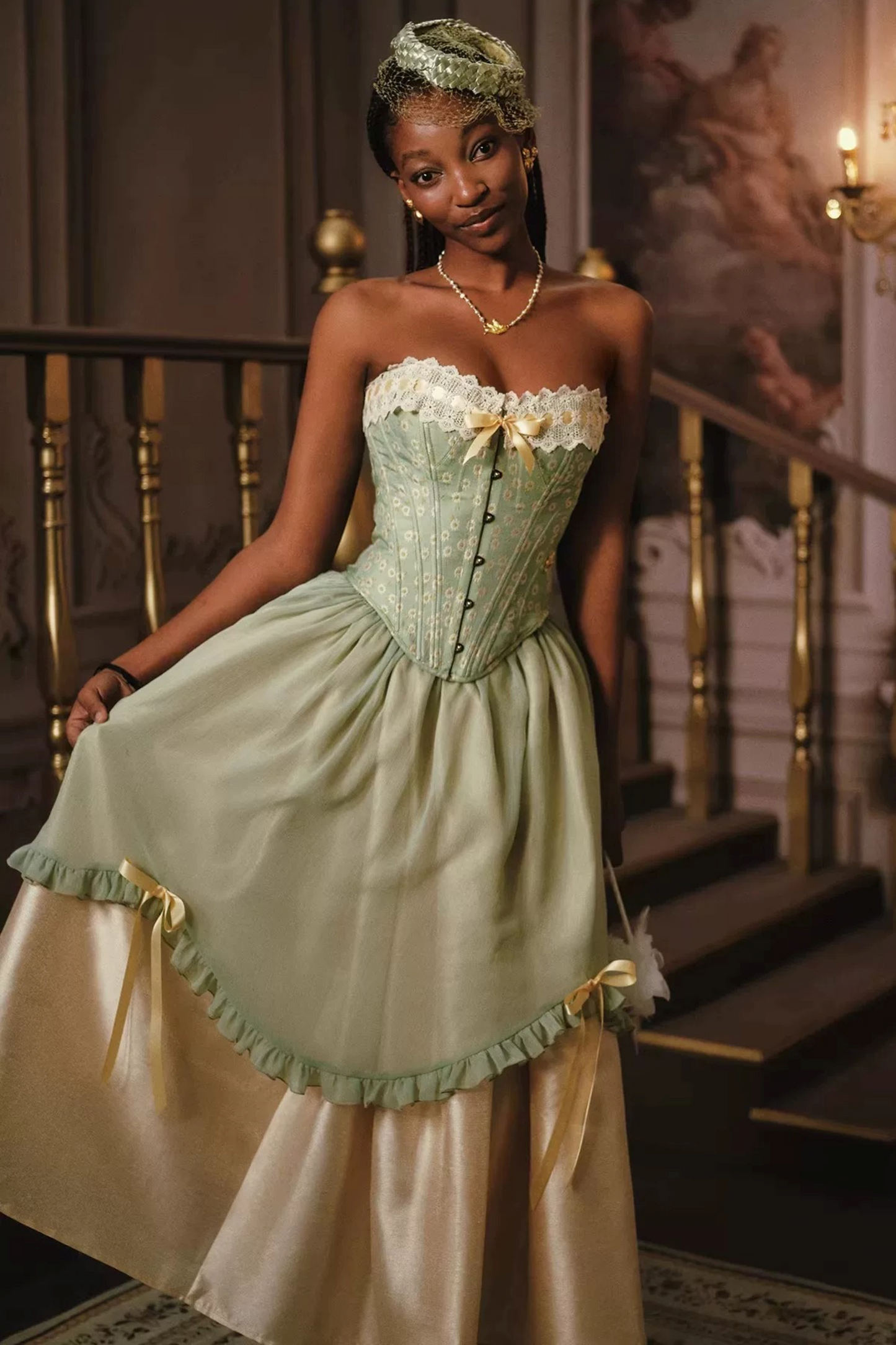 Green Lace Corset Skirt Set-Up