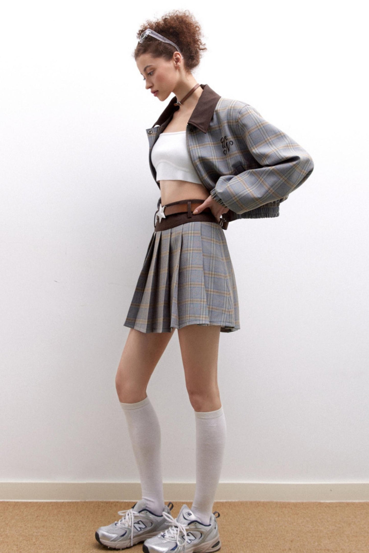 Plaid Pleated Skirt Set-Up
