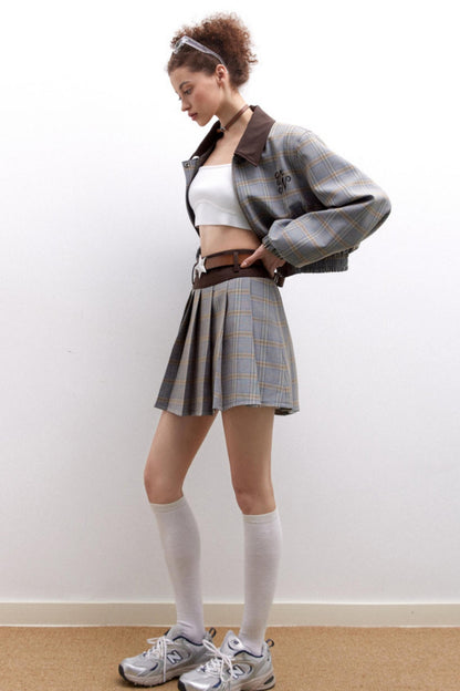 Plaid Pleated Skirt Set-Up