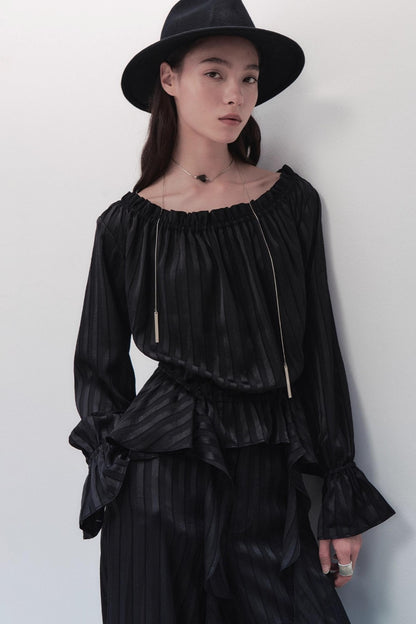 French Design One-Shoulder Ruffle Shirt
