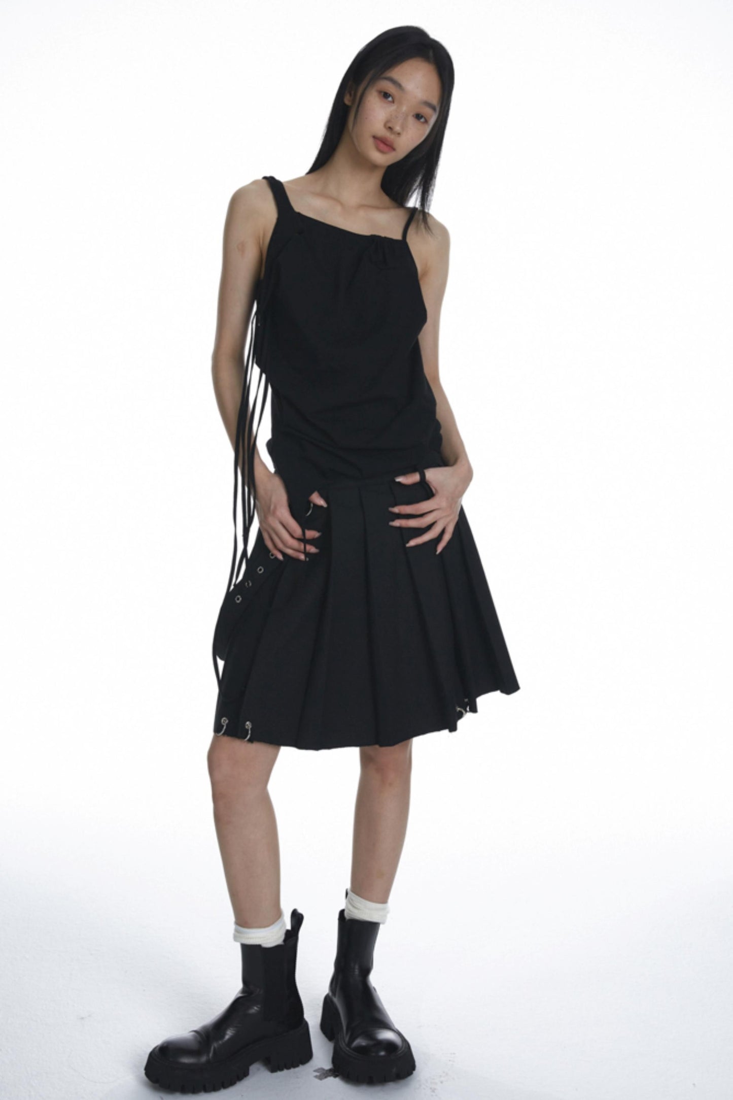 Black Pleated Halter Skirt