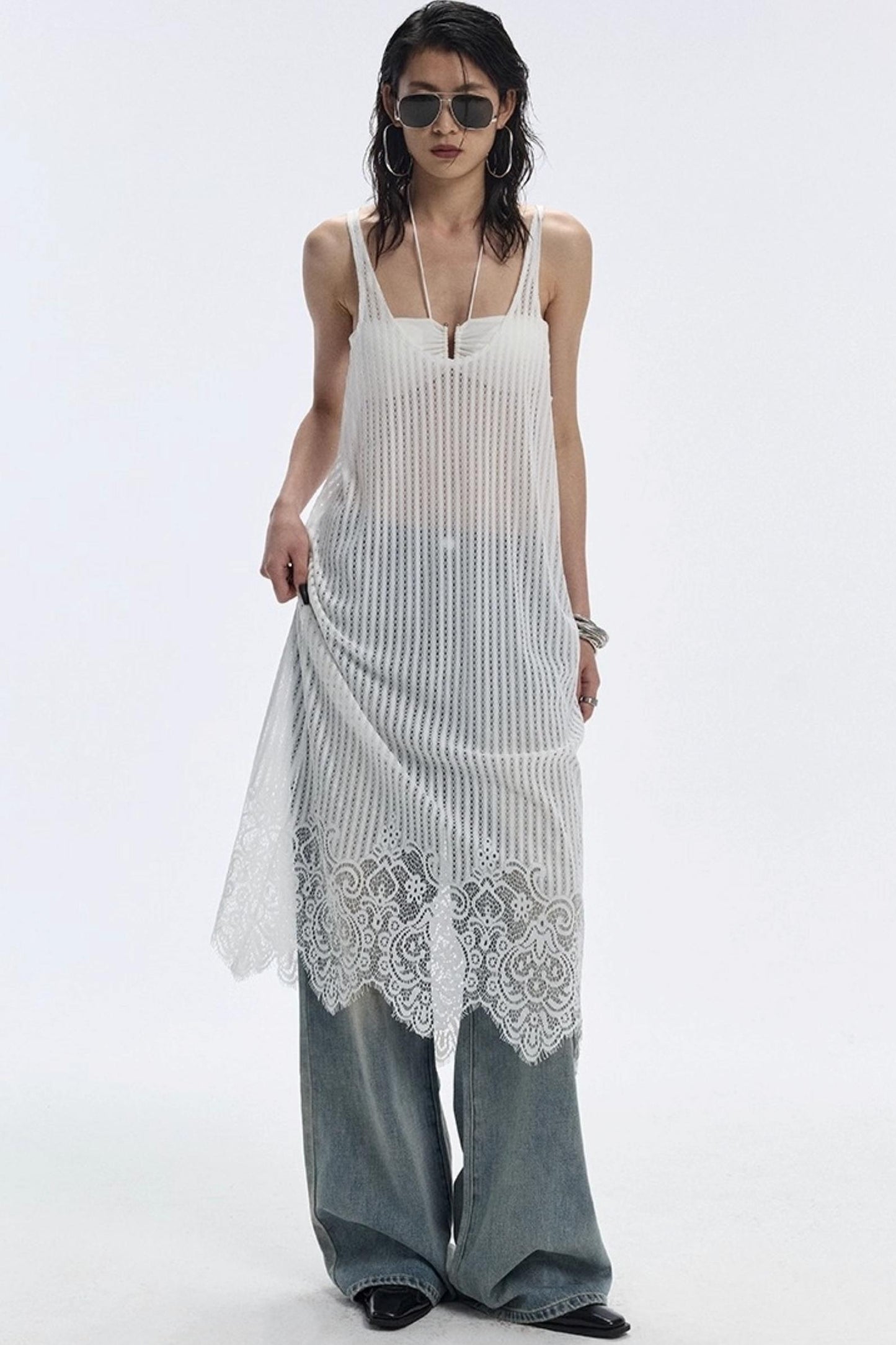 Lace Hem Layered Dress